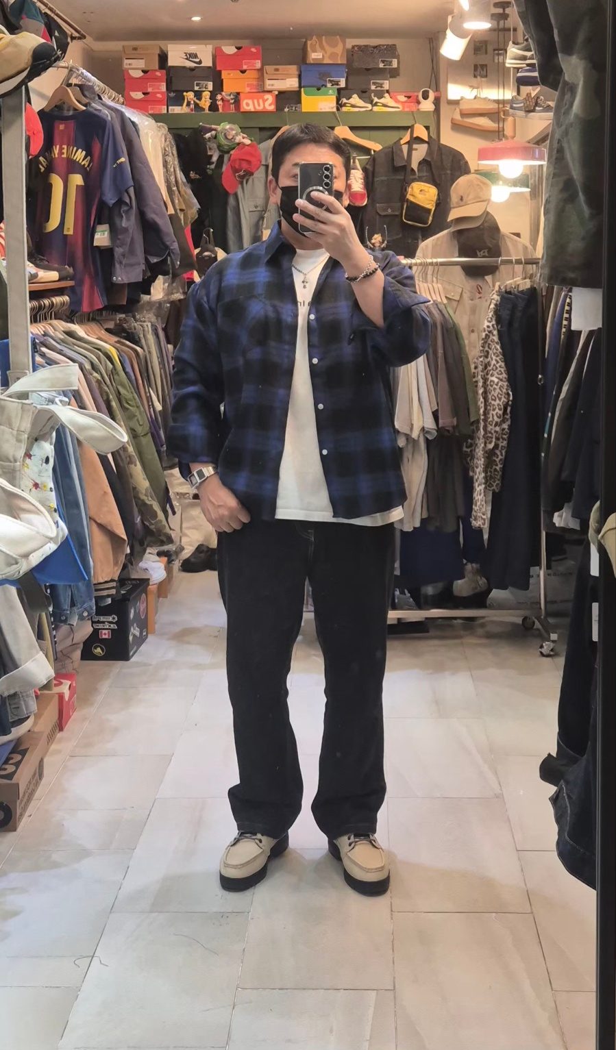 블루 블랙 옴브레 체크 오버핏 셔츠 2