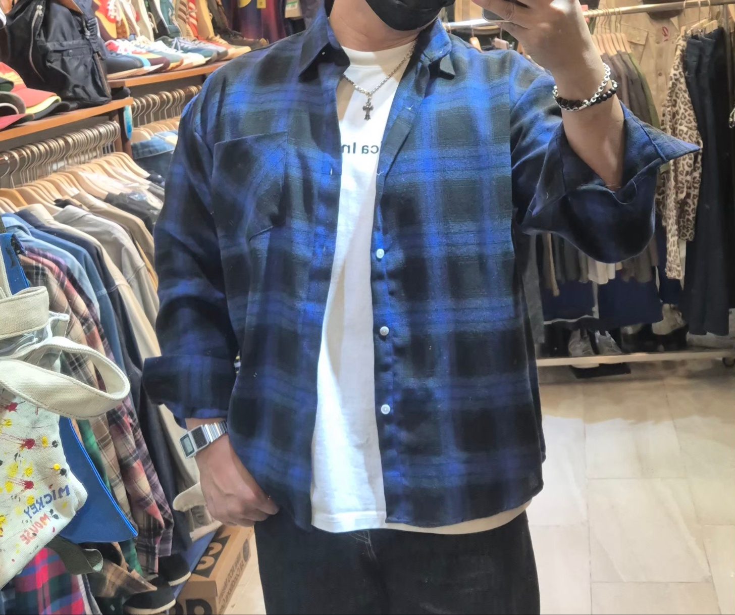 블루 블랙 옴브레 체크 오버핏 셔츠 5
